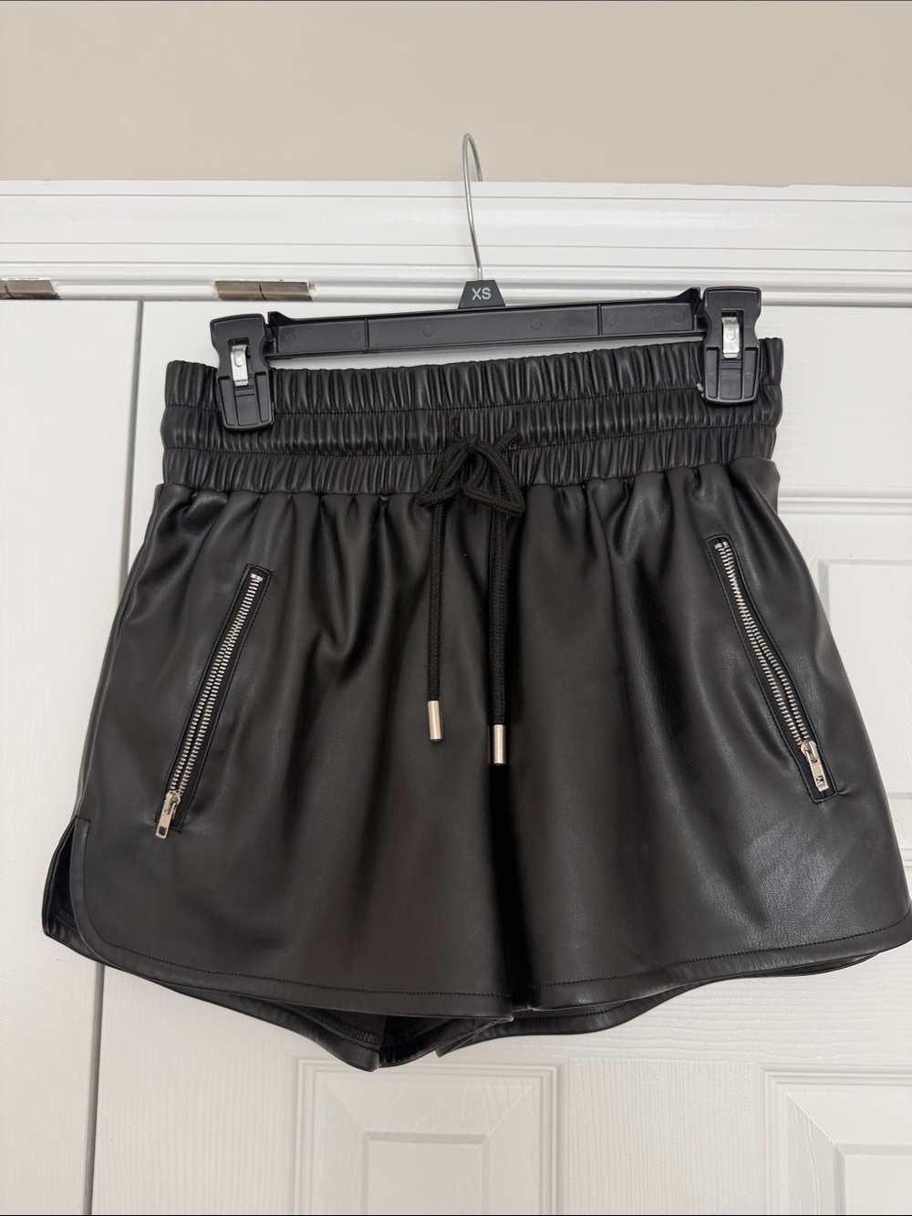 12th Tribe Black Faux-Leather High-Waist Drawstring Shorts